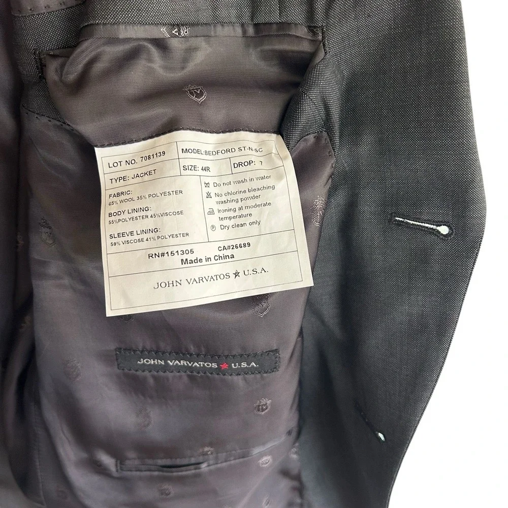 John Varvatos USA 44R Charcoal Gray Wool Blend Sport Coat Blazer 2 Button Vented